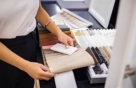 Countertop material samples for a custom design consultation
