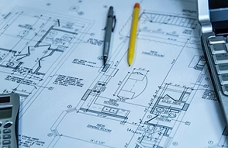 Countertop project plans and measurements on a blueprint