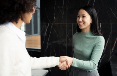 Customer handshake after a countertop design consultation